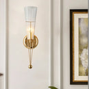 GobekUsa Modern Black/Brass Torch Sconce with Clear Crystal Accent - Elegant 1-Light Wall Lamp