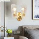 GobekUsa Modern Gold Curved Wall Mount Sconce with Clear Water Glass - 1/2 Lights for Living Room