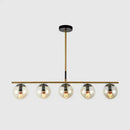 GobekUsa Minimalist Glass Globe Island Chandelier with Brass Pendant - 4/5 Lights in White, Smoke Grey, or Clear