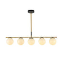 GobekUsa Minimalist Glass Globe Island Chandelier with Brass Pendant - 4/5 Lights in White, Smoke Grey, or Clear