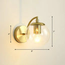 GobekUsa Simple Style Glass Wall Mounted Light with Brass Finish - Spherical Stairway Wall Lighting Fixture (1 Bulb)