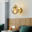 GobekUsa Simple Style Glass Wall Mounted Light with Brass Finish - Spherical Stairway Wall Lighting Fixture (1 Bulb)