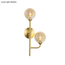 GobekUsa Amber/Smoke Gray Glass 2-Head LED Wall Sconce - Sphere Bathroom Wall Mount Light with Brass Finish