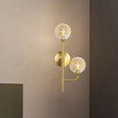 GobekUsa Amber/Smoke Gray Glass 2-Head LED Wall Sconce - Sphere Bathroom Wall Mount Light with Brass Finish
