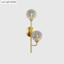 GobekUsa Amber/Smoke Gray Glass 2-Head LED Wall Sconce - Sphere Bathroom Wall Mount Light with Brass Finish