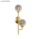 GobekUsa Amber/Smoke Gray Glass 2-Head LED Wall Sconce - Sphere Bathroom Wall Mount Light with Brass Finish