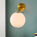 GobekUsa Modern Glass Orb Wall Sconce with Brass Arm, Clear/White