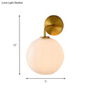 GobekUsa Modern Glass Orb Wall Sconce with Brass Arm, Clear/White