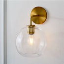 GobekUsa Modern Glass Orb Wall Sconce with Brass Arm, Clear/White