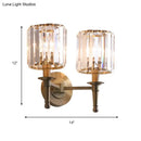 GobekUsa Modern Brass Cylinder Wall Light Sconce with Crystal Shade - 1/2 Lights Metal Wall Mount