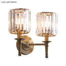 GobekUsa Modern Brass Cylinder Wall Light Sconce with Crystal Shade - 1/2 Lights Metal Wall Mount