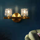 GobekUsa Brass Cylinder Sconce with Clear Crystal Block for Modern Living Room Lighting