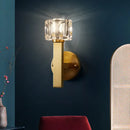 GobekUsa Brass Cylinder Sconce with Clear Crystal Block for Modern Living Room Lighting