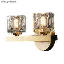 GobekUsa Brass Cylinder Sconce with Clear Crystal Block for Modern Living Room Lighting