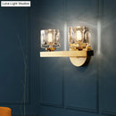 GobekUsa Brass Cylinder Sconce with Clear Crystal Block for Modern Living Room Lighting