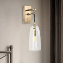 GobekUsa Modern Flared Wall Mount Lamp - 1 Light Gold Sconce with Clear Glass Shade