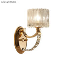 GobekUsa Modern Brass Sconce Light: 1 Head Bedroom Wall Fixture with Clear Glass Shade