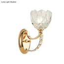 GobekUsa Modern Brass Sconce Light: 1 Head Bedroom Wall Fixture with Clear Glass Shade