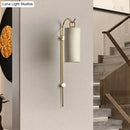 GobekUsa Modern Tube Sconce Lighting with Green/White Fabric Shade - 1 Light Living Room Lighting in Black/Gold