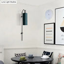 GobekUsa Modern Tube Sconce Lighting with Green/White Fabric Shade - 1 Light Living Room Lighting in Black/Gold