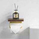 Modern brass & wood toilet paper holder with shelf – bathroom rack by Decorbites