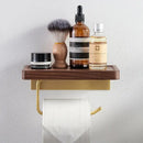Modern brass & wood toilet paper holder with shelf – bathroom rack by Decorbites