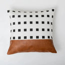 Modern brown faux leather and geometric pillow cover living room by Decorbites
