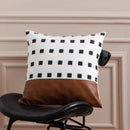 Modern brown faux leather and geometric pillow cover living room by Decorbites