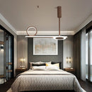 GobekUsa Modern Metal Ring Hanging Light Kit - Brown LED Suspension Light for Bedroom (Warm/White Light)