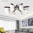 GobekUsa Modern Brown & White Semi Flush Chandelier - Ceiling Mount Light with Metallic Bucket Design (5/6/8-Bulb)