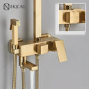 GobekUsa Brushed Gold Shower Faucet Set: Adjustable Height 4-Function Mixer Bathtub Tap