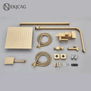 GobekUsa Brushed Gold Shower Faucet Set: Adjustable Height 4-Function Mixer Bathtub Tap