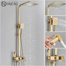 GobekUsa Brushed Gold Shower Faucet Set: Adjustable Height 4-Function Mixer Bathtub Tap