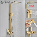 GobekUsa Brushed Gold Shower Faucet Set: Adjustable Height 4-Function Mixer Bathtub Tap