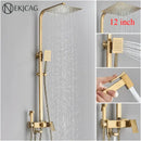 GobekUsa Brushed Gold Shower Faucet Set: Adjustable Height 4-Function Mixer Bathtub Tap