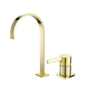 GobekUsa Brushed Gold Basin Faucet: 360 Rotating Two Hole Widespread Bathroom Sink Tap