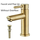 GobekUsa Brushed Gold Basin Faucet: Solid Brass, Cold Hot Water Mixer, Single Handle