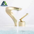 GobekUsa Brushed Gold Basin Faucet: Modern Brass Deck Mount Bathroom Mixer Tap