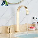 GobekUsa Brushed Gold Basin Faucet Single Handle Widespread Bathroom Sink Mixer Tap