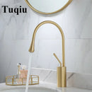 GobekUsa Brushed Gold/Black/White Basin Faucet with Single Handle Swivel Sink Water Crane