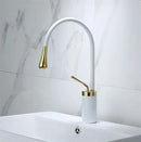 GobekUsa Brushed Gold/Black/White Basin Faucet with Single Handle Swivel Sink Water Crane