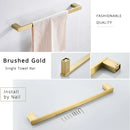 GobekUsa Brushed Gold Bathroom Hardware Set: Robe Hook, Towel Rail, Bar Rack, Shelf, Tissue Holder