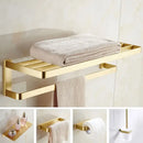 GobekUsa Brushed Gold Bathroom Hardware Set: Towel Rack, Corner Shelf, Paper Holder, Hook, Toilet Brush Holder