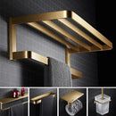 GobekUsa Brushed Gold Bathroom Hardware Set: Towel Rack, Corner Shelf, Paper Holder, Hook, Toilet Brush Holder