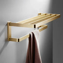 GobekUsa Brushed Gold Bathroom Hardware Set: Towel Rack, Corner Shelf, Paper Holder, Hook, Toilet Brush Holder