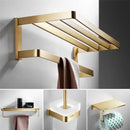 GobekUsa Brushed Gold Bathroom Hardware Set: Towel Rack, Corner Shelf, Paper Holder, Hook, Toilet Brush Holder