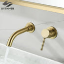 GobekUsa Brushed Gold/Black Wall Mounted Bathroom Basin Faucet - Hot/Cold Water Mixer