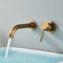 GobekUsa Brushed Gold/Black Wall Mounted Bathroom Basin Faucet - Hot/Cold Water Mixer