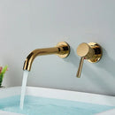 GobekUsa Brushed Gold/Black Wall Mounted Bathroom Basin Faucet - Hot/Cold Water Mixer