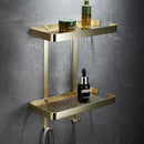 GobekUsa Brass Bath Hardware Set: Shelf, Towel Rack, Paper & Toilet Brush Holder in Brushed Gold